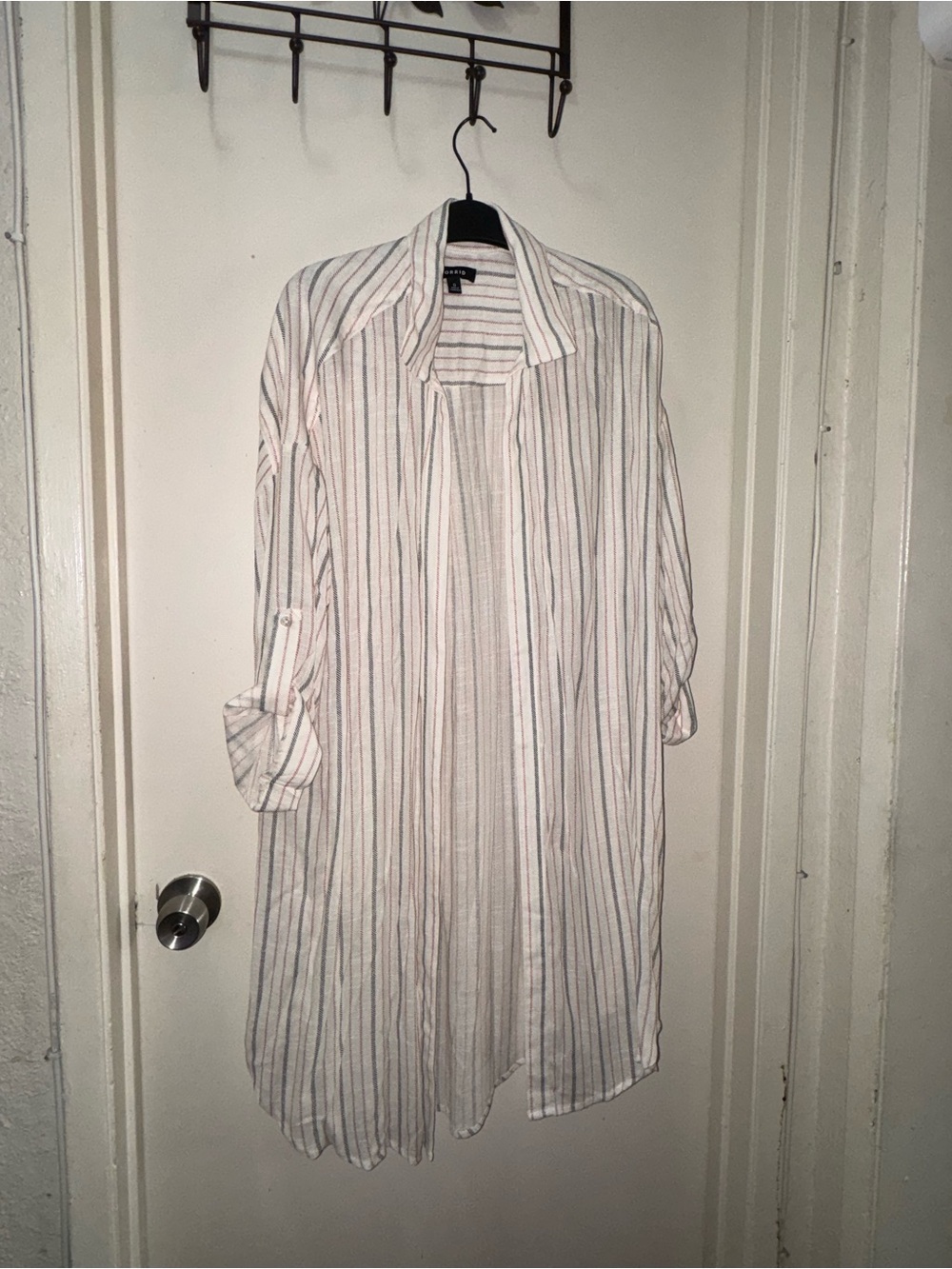 torrid White Long-Sleeve Button-Down Shirt with Multicolor Stripes